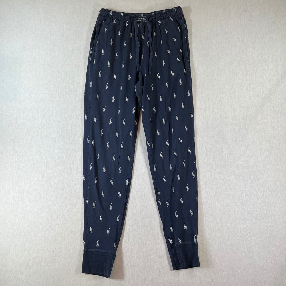 Polo Ralph Lauren Pajama Pants Adult Small Navy Blue Pony Logo Sleepwear AOP